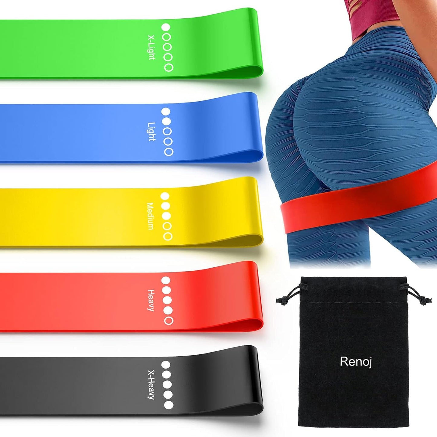 Resistance Bands for Working Out, Elastic Exercice Loop Bands for Physical Therapy, 5 Set of Stretch Bands for Booty Legs, with Instruction Manual and Carry Bag