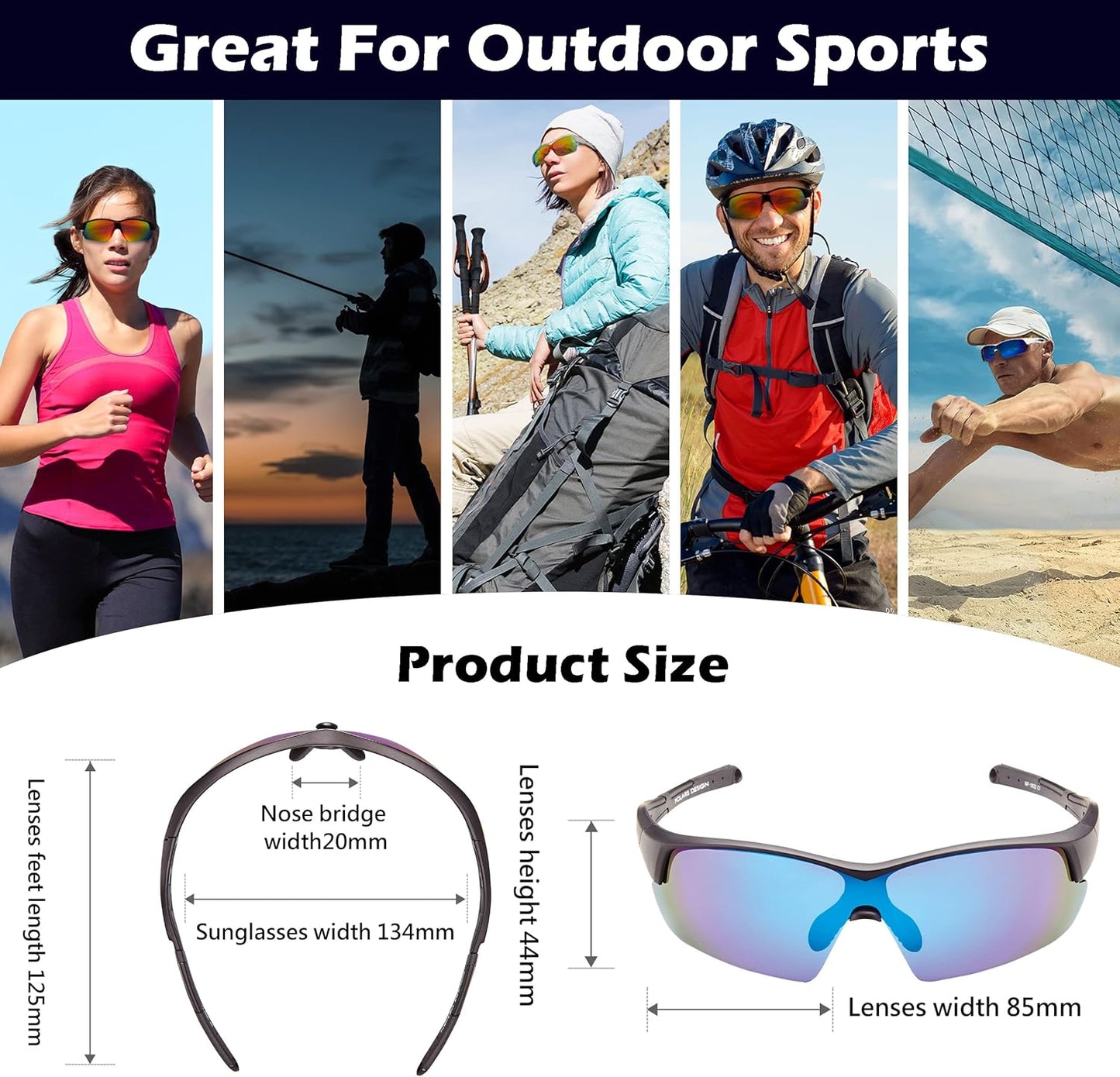 Outdoor Sports Polarized Wrap around Cycling Sunglasses for Men & Women TR90 Frame UV Protection for Fishing