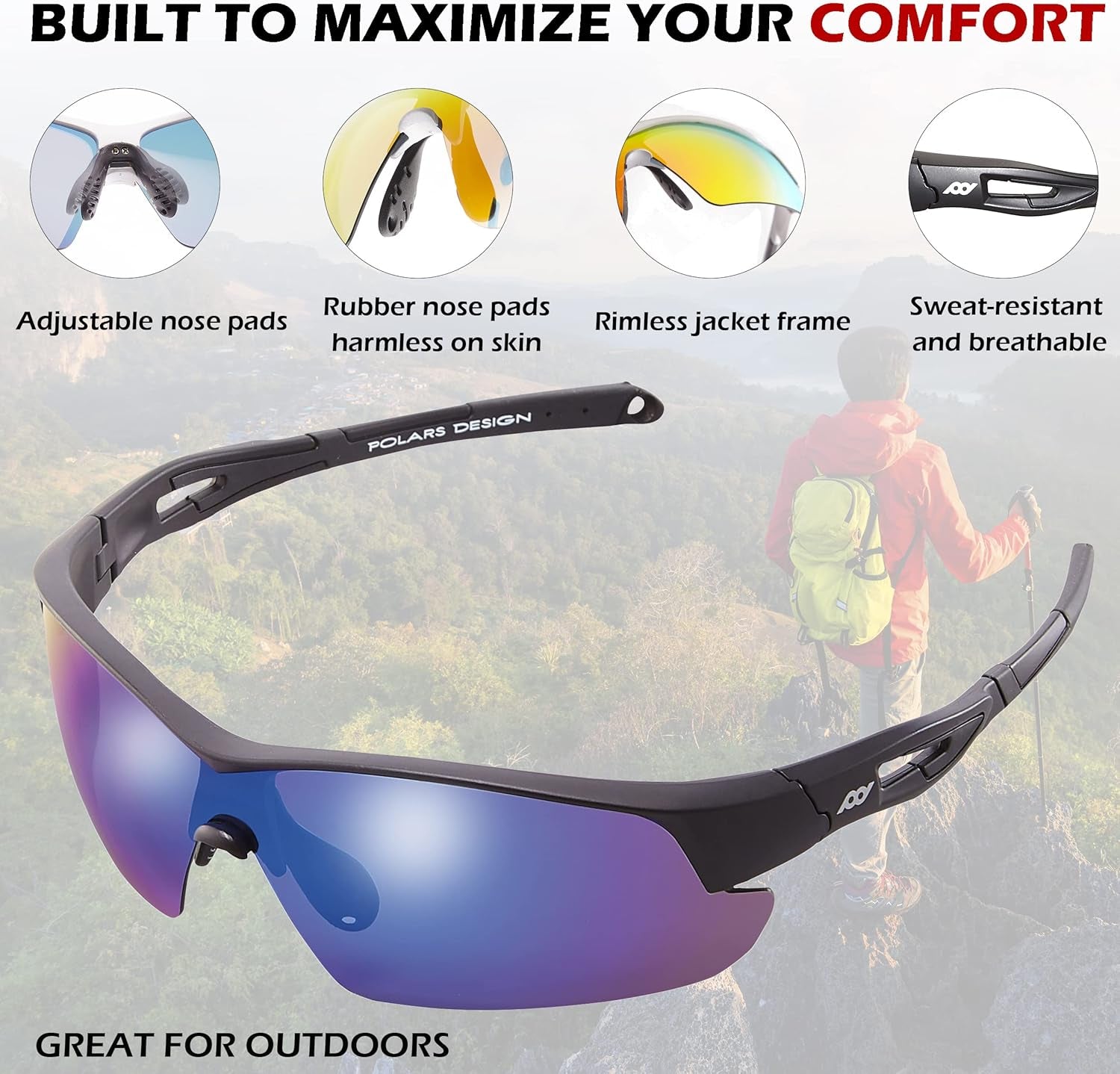 Outdoor Sports Polarized Wrap around Cycling Sunglasses for Men & Women TR90 Frame UV Protection for Fishing