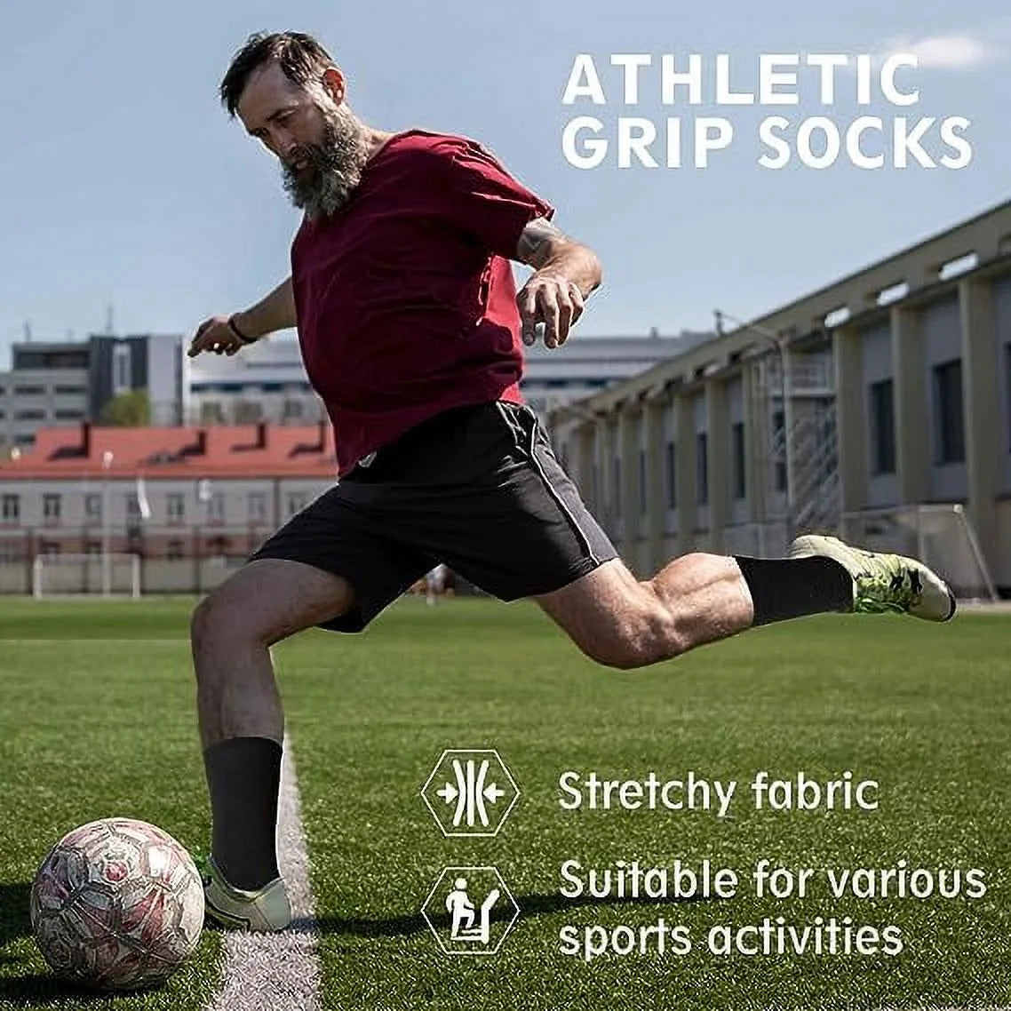 5 Pairs Non Slip Grip Socks - Ideal for Yoga, Pilates, Hospital Use - Men & Women'S Crew Sticky Gripper Socks (Size 10-13)