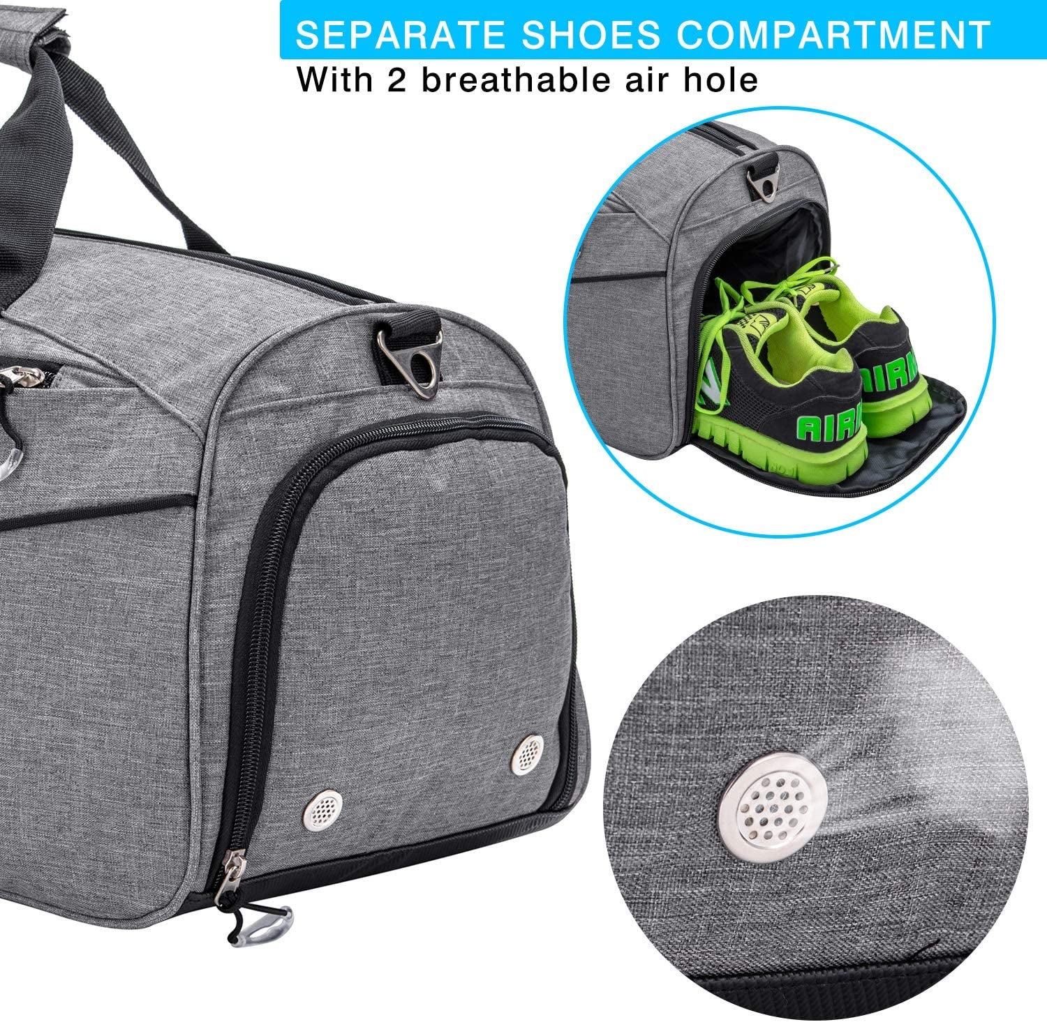 Sports Gym Bag with Shoes Compartment &Wet Pocket Gym Duffel Bag Overnight Bag for Men and Women