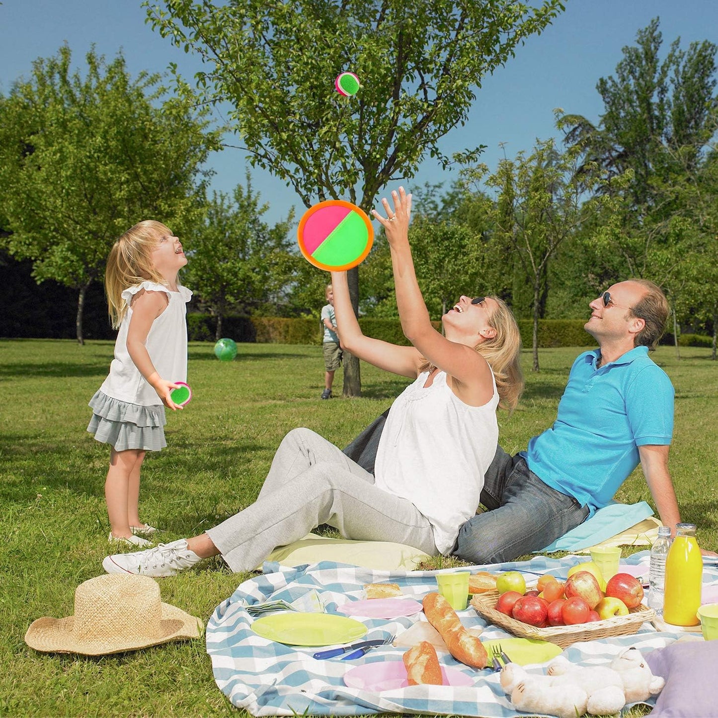 Easter Basket Stuffers for Kids Toss and Catch Game Set, Paddles and Toss Ball Sports Game, Outdoor Toys for Kids, Beach Pool Yard Camping Toys, Suitable for Kids Gift Idea (Blue+Orange)