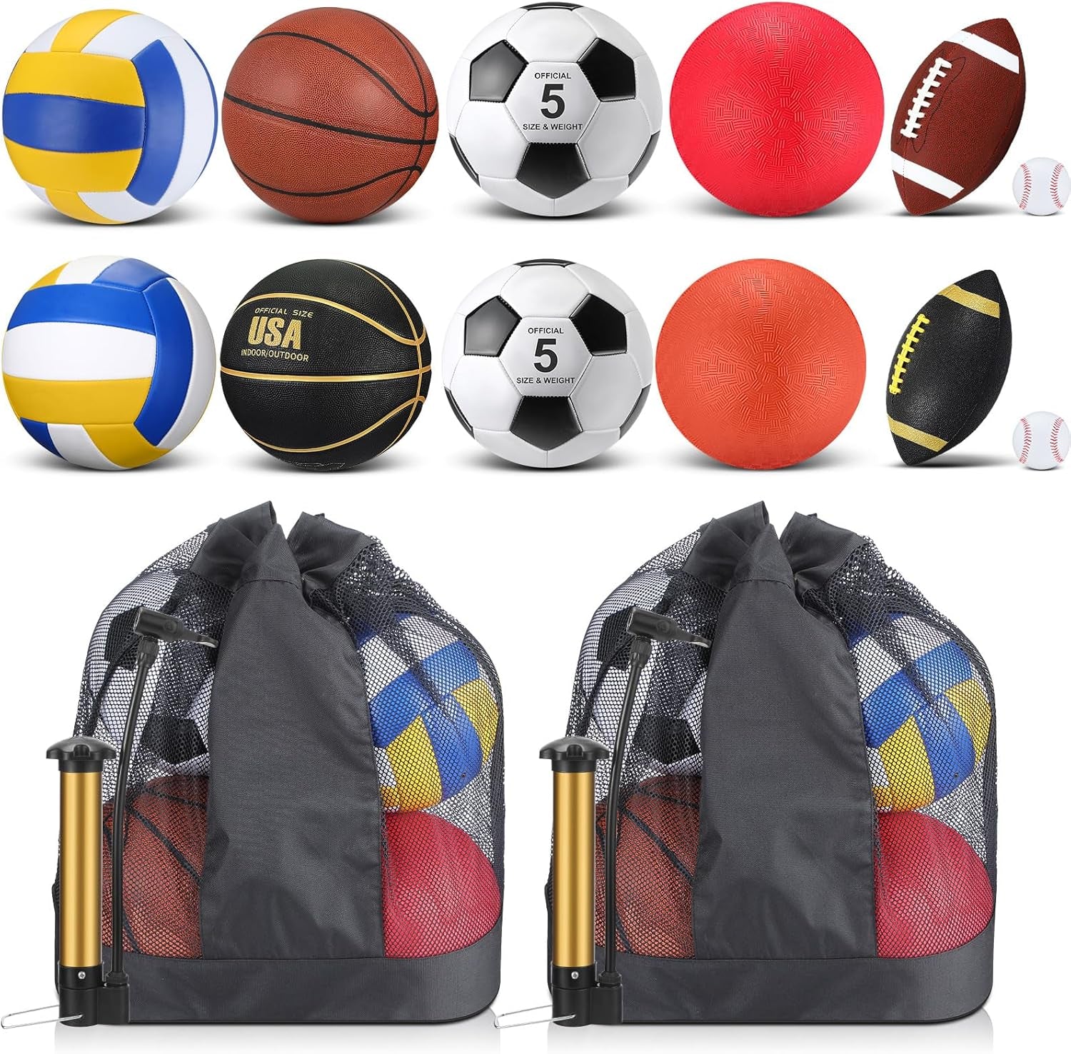 Ultimate 12-Piece Sports Ball Set with Bag & Pump - Perfect for Kids, Youth & Adults - Includes Basketball, Football, Volleyball, Soccer Ball, Baseball & More!