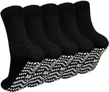 5 Pairs Non Slip Grip Socks - Ideal for Yoga, Pilates, Hospital Use - Men & Women'S Crew Sticky Gripper Socks (Size 10-13)